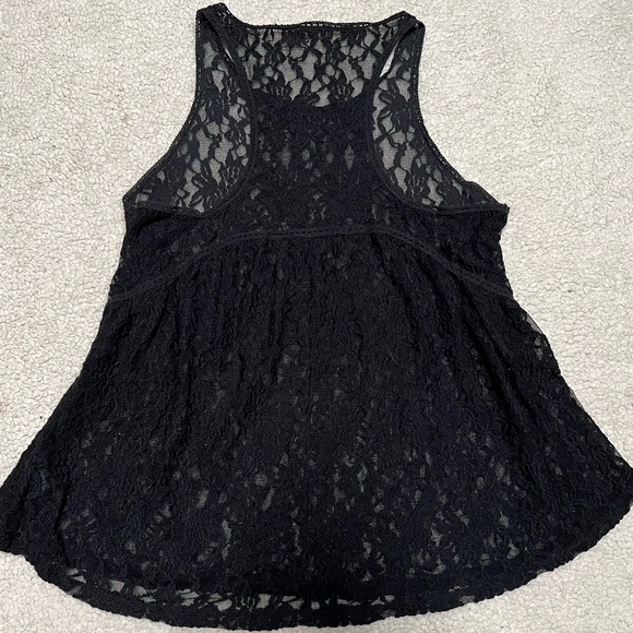 Express black lace eyelet flare hem empire waist sleeveless sheer tank top - Picture 7 of 12